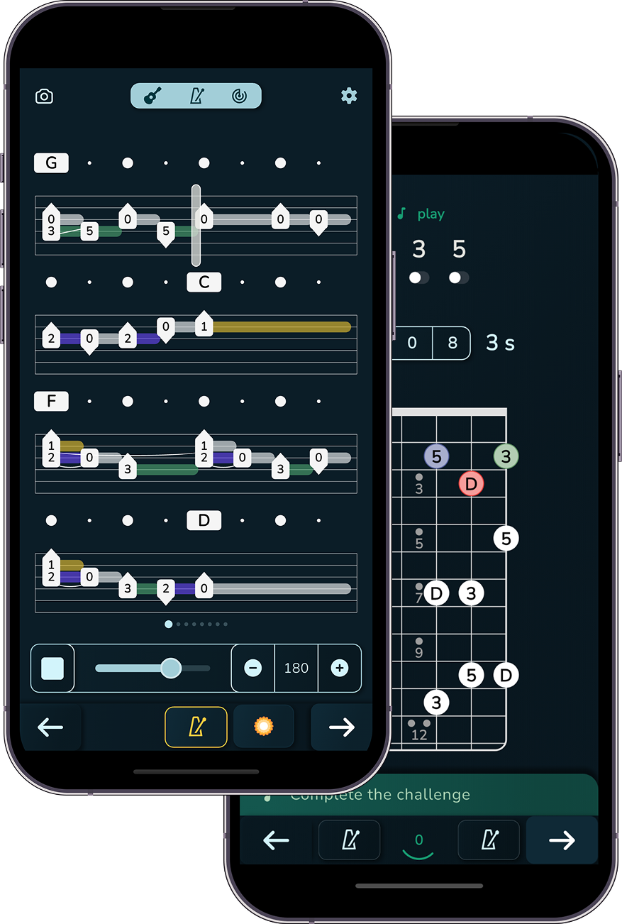 Museli app screenshot showing note identification and fretboard practice